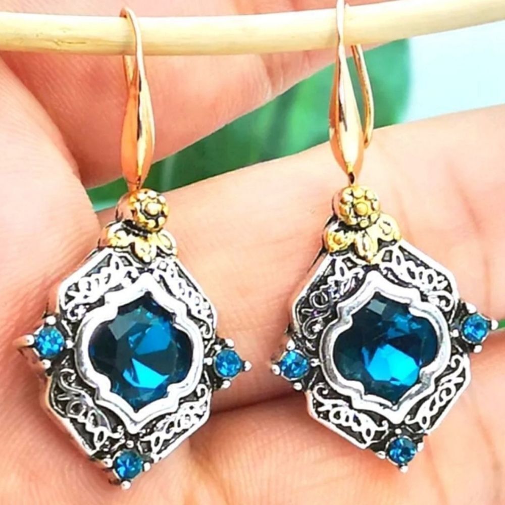 Gold Plated Dark Blue Diamond Earrings
